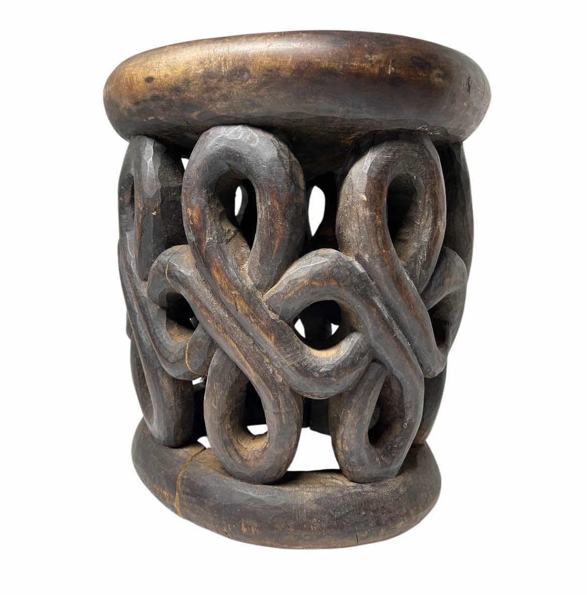 Photo 1 of AFRICAN BAMILEKE HAND CARVED SOLID WOOD STOOL 12.5” X 14”