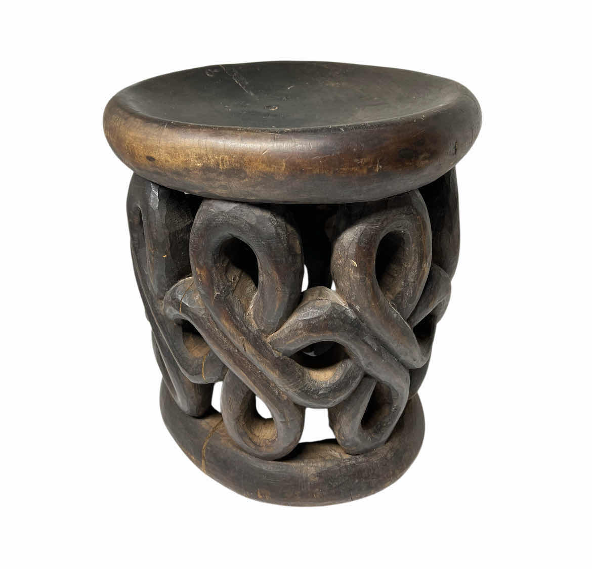 Photo 1 of AFRICAN BAMILEKE HAND CARVED SOLID WOOD STOOL 12.5” X 14”