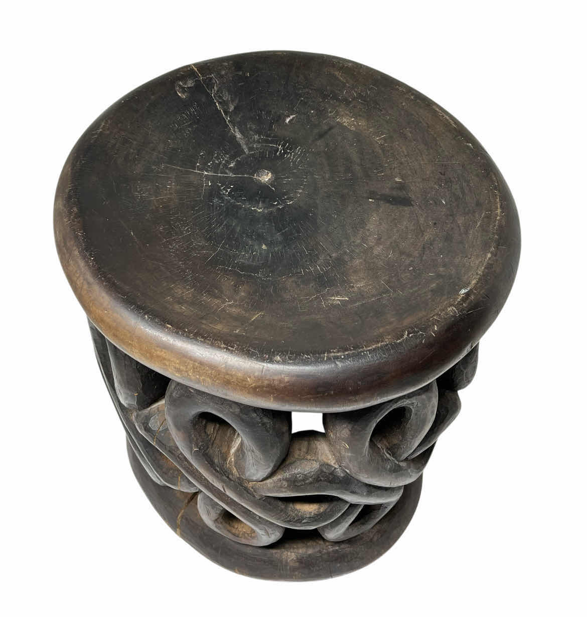 Photo 1 of AFRICAN BAMILEKE HAND CARVED SOLID WOOD STOOL 12.5” X 14”