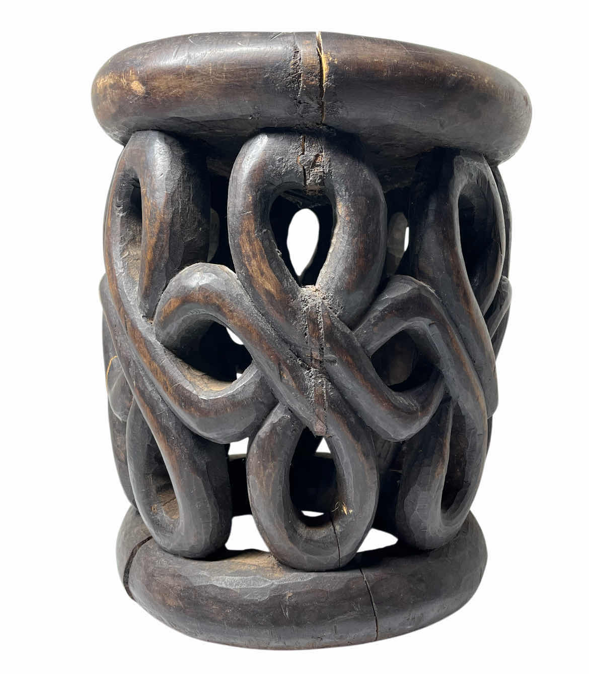 Photo 1 of AFRICAN BAMILEKE HAND CARVED SOLID WOOD STOOL 12.5” X 14”