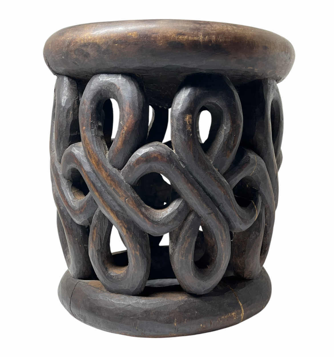 Photo 1 of AFRICAN BAMILEKE HAND CARVED SOLID WOOD STOOL 12.5” X 14”