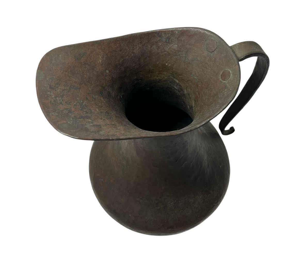 Photo 1 of ANTIQUE HAMMERED COPPER PITCHER 9” X 7” H12”