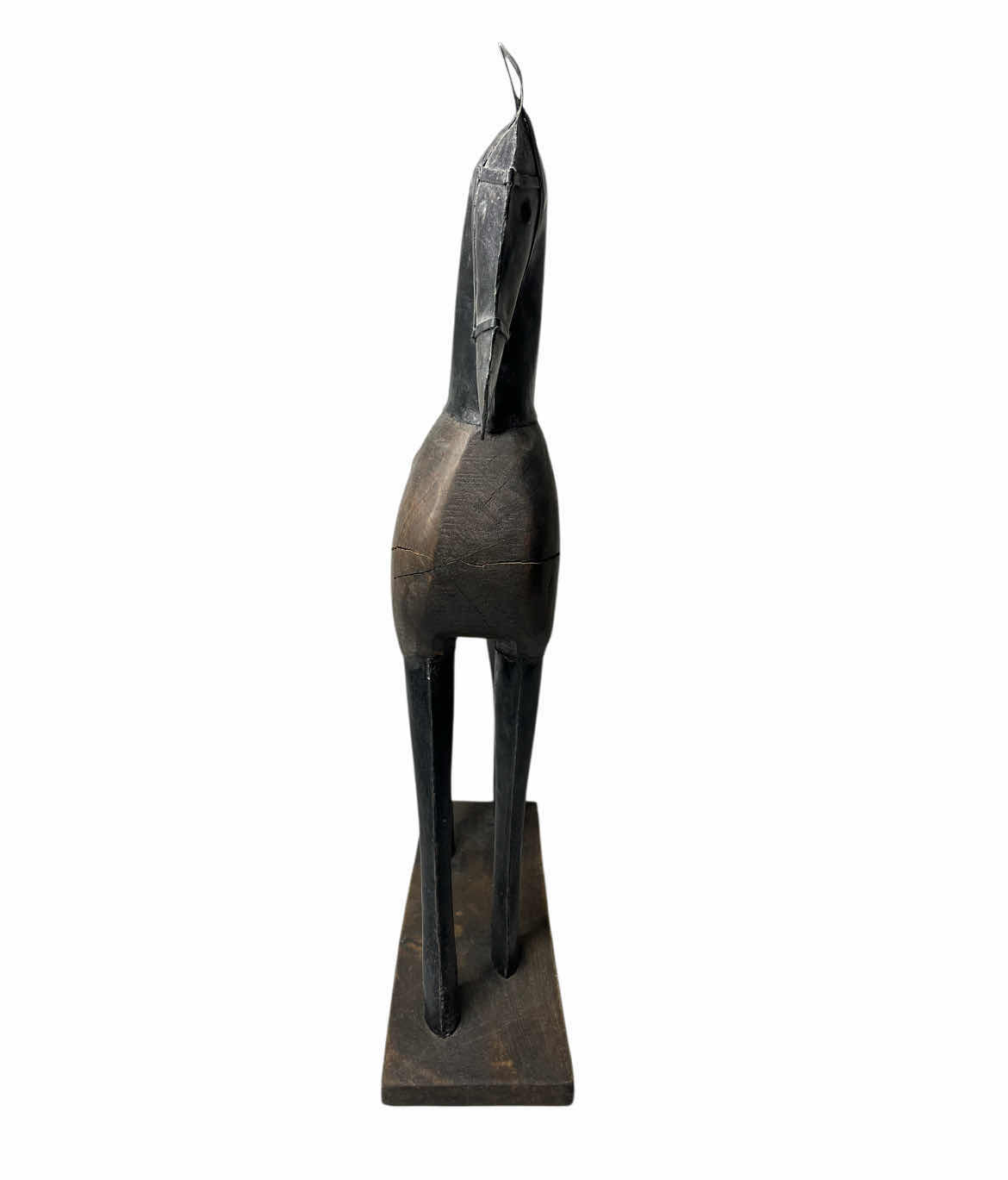 View 2 of MID-CENTURY WOOD & METAL STANDING HORSE SCULPTED STATUE 20” X 5” H24”