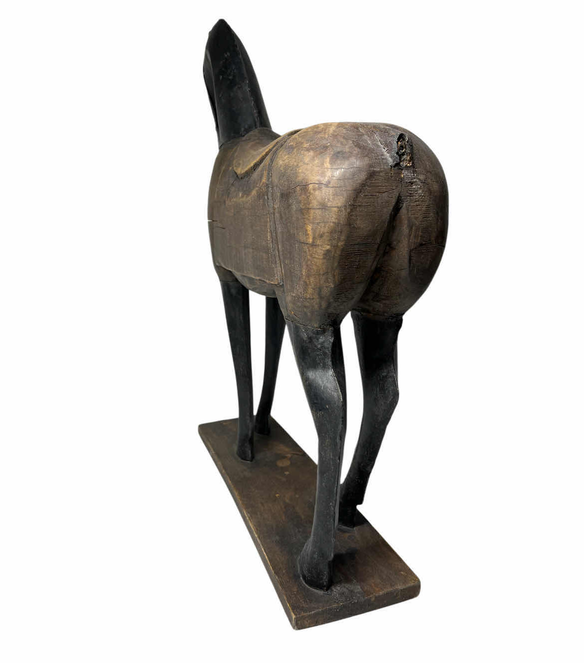 View 4 of MID-CENTURY WOOD & METAL STANDING HORSE SCULPTED STATUE 20” X 5” H24”