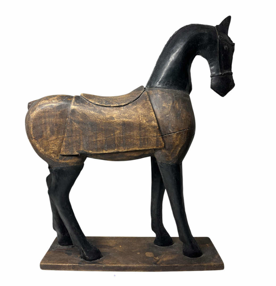 View 3 of MID-CENTURY WOOD & METAL STANDING HORSE SCULPTED STATUE 20” X 5” H24”
