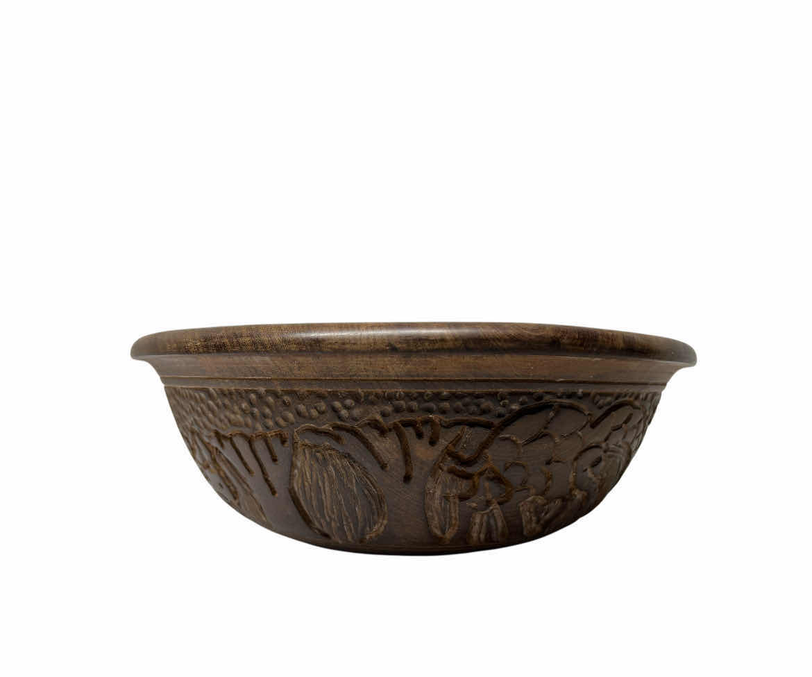 View 3 of AFRICAN SAFARI HAND CARVED EBONY WOOD SERVING BOWL 11.25” X 4”