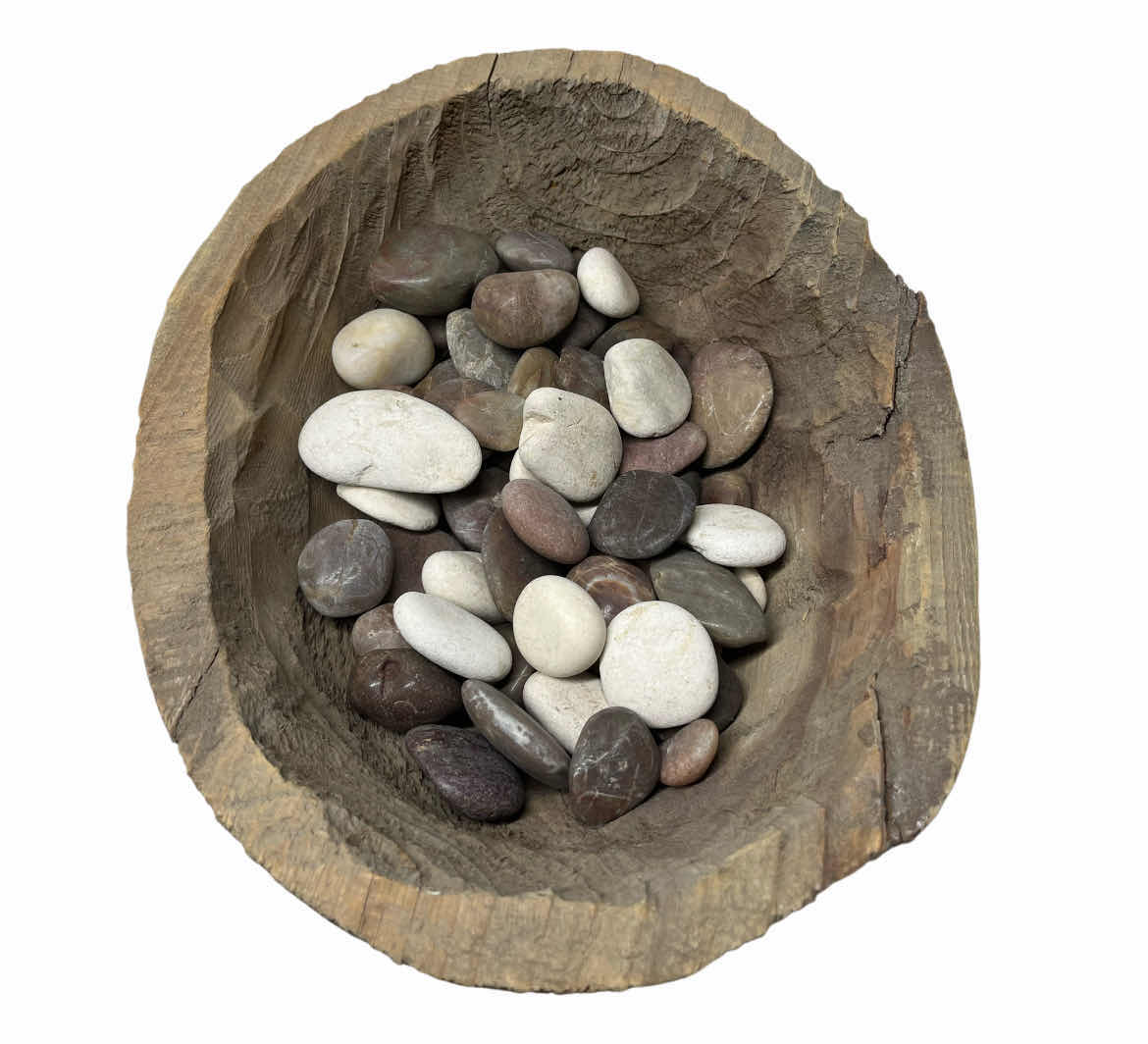 Photo 1 of DRIFTWOOD HAND CARVED BOWL 12.5” X 10.5” H4.5” W RIVER ROCKS