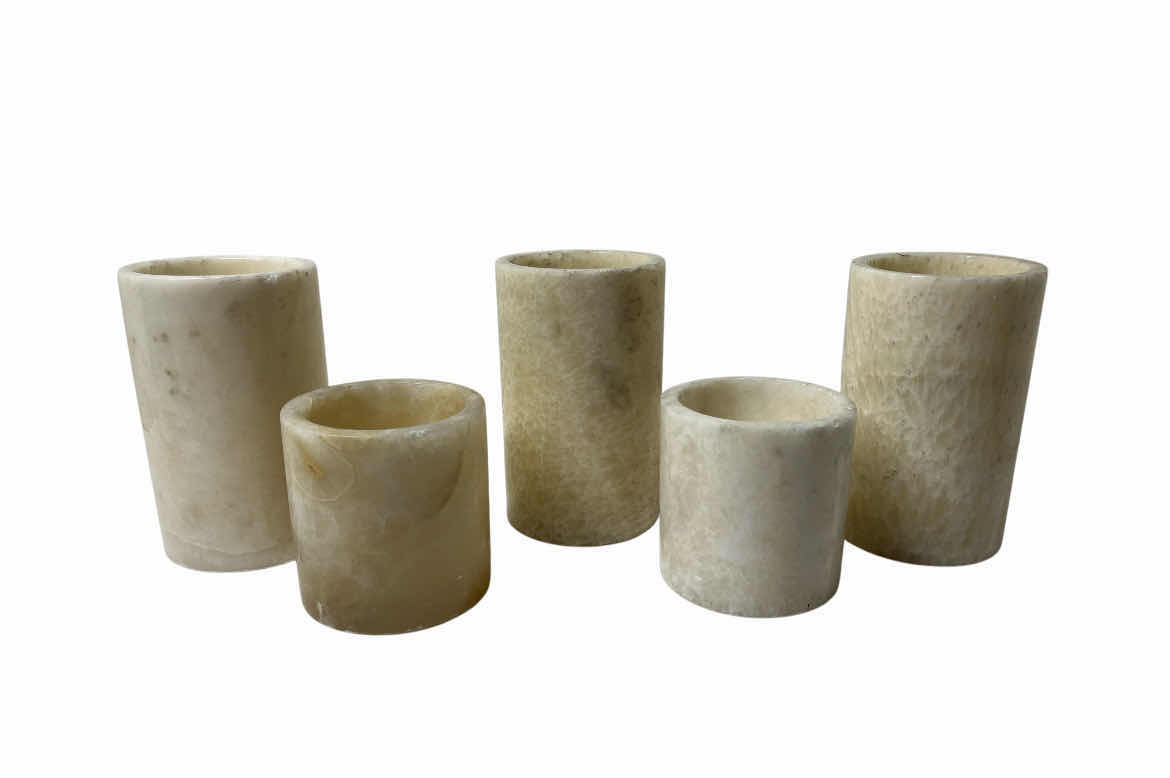 Photo 1 of POLISHED STONE CANDLE HOLDERS 3” X 3.5” (2) 3” X 5.5” (3)