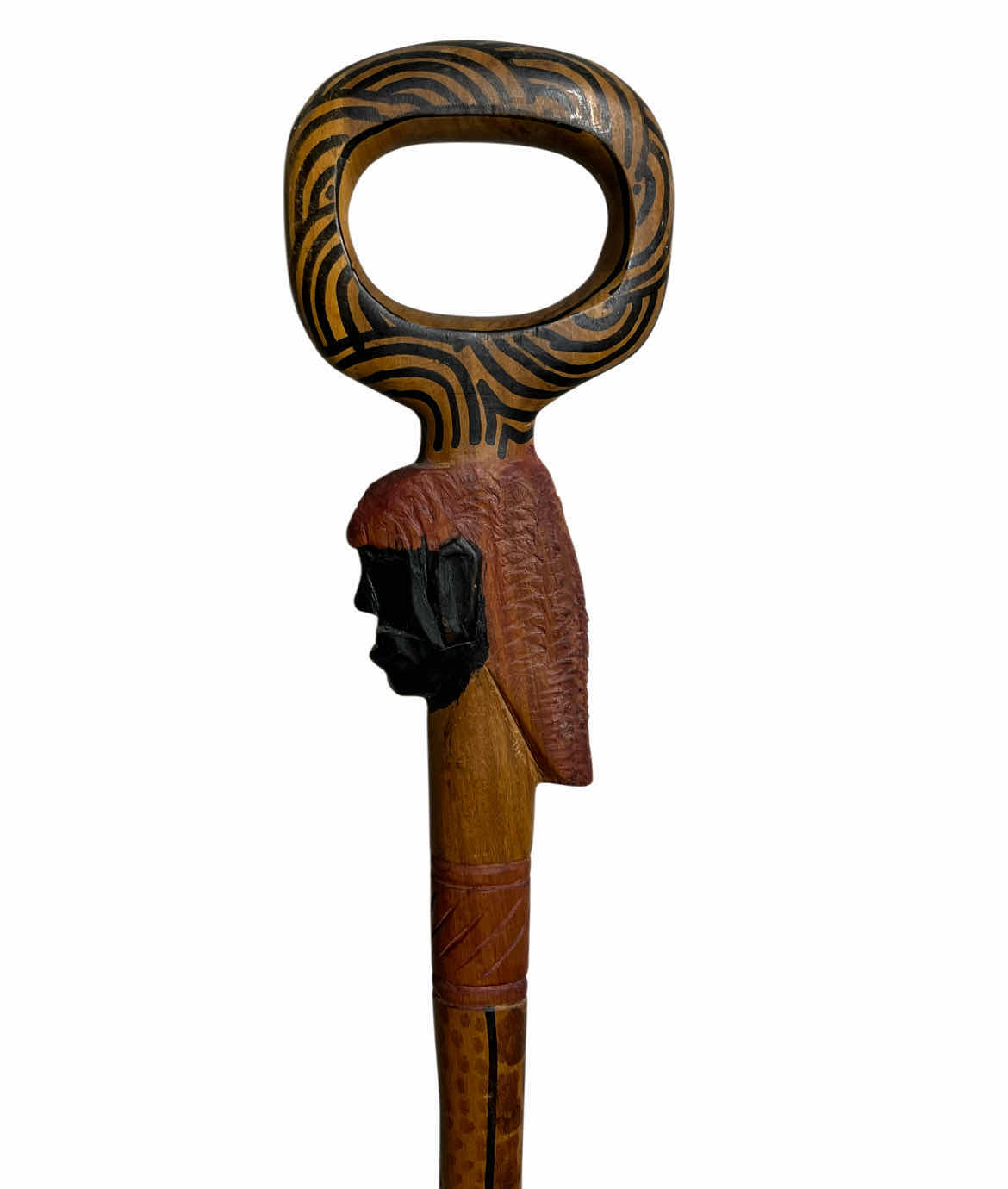 Photo 1 of AFRICAN HAND CARVED WOOD WALKING STICK CANE 4.5” X 36”