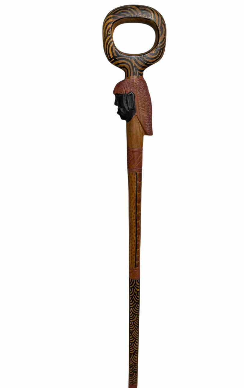 Photo 1 of AFRICAN HAND CARVED WOOD WALKING STICK CANE 4.5” X 36”