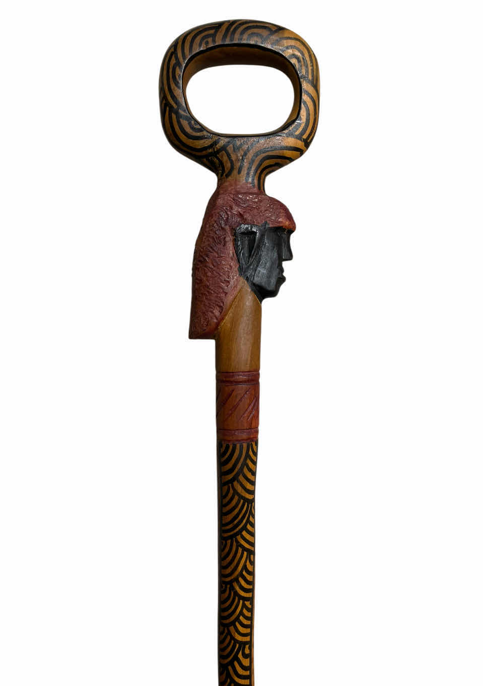 Photo 1 of AFRICAN HAND CARVED WOOD WALKING STICK CANE 4.5” X 36”