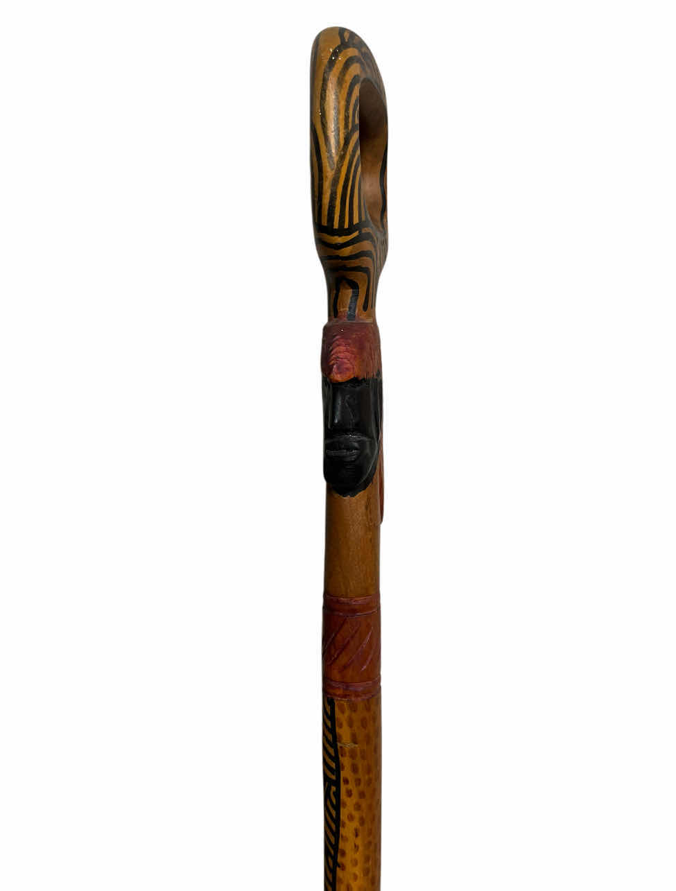 Photo 1 of AFRICAN HAND CARVED WOOD WALKING STICK CANE 4.5” X 36”