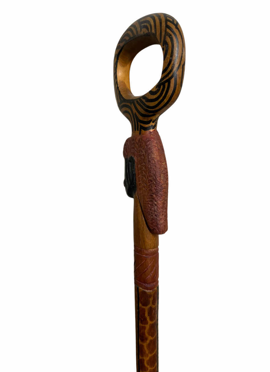 Photo 1 of AFRICAN HAND CARVED WOOD WALKING STICK CANE 4.5” X 36”