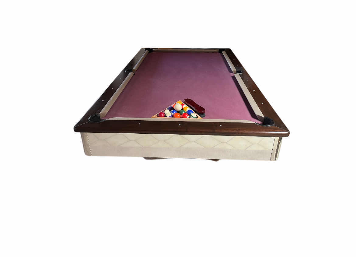 Photo 5 of BEACH MANUFACTURING MILLENNIUM SERIES CHROME FINISH BASE WOOD TRIM POOL TABLE W POOL BALLS, RACK & FELT BRUSH (READ NOTES)
