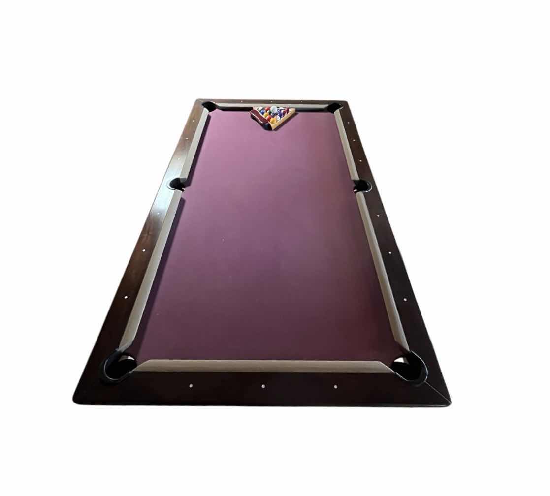 Photo 7 of BEACH MANUFACTURING MILLENNIUM SERIES CHROME FINISH BASE WOOD TRIM POOL TABLE W POOL BALLS, RACK & FELT BRUSH (READ NOTES)