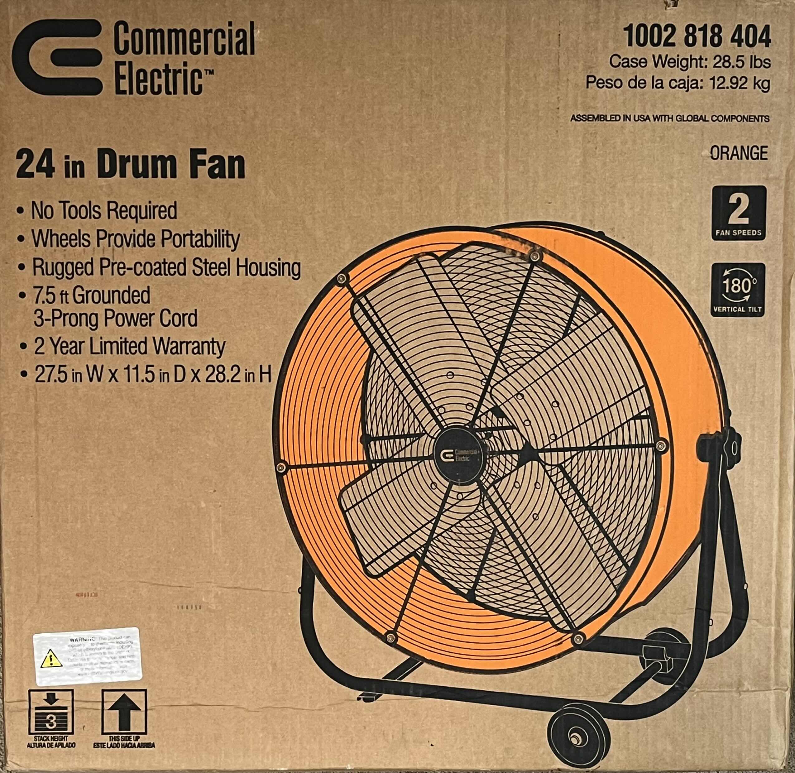 Photo 1 of COMMERCIAL ELECTRIC ORANGE 24” HEAVY-DUTY 2 SPEED DRUM FAN 1002 818 404