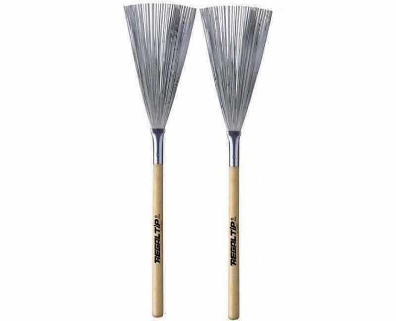 Photo 1 of NEW REGAL TIP BY CALATO REGAL WOOD HANDLE WIRE BRUSH SET, NON RETRACTABLE (550W) & NEW 2 SETS OF WEST L.A. MUSIC HICKORY DRUM STICKS (N5B)