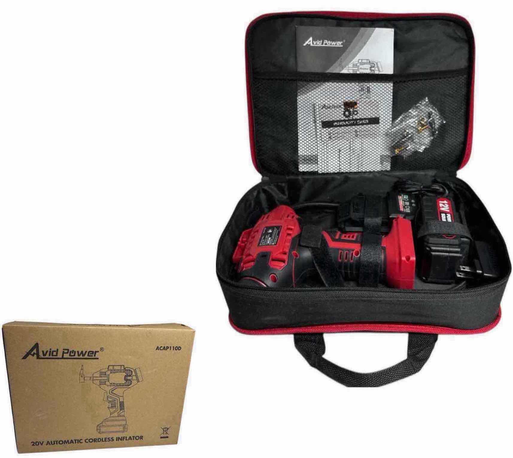 Photo 1 of NEW AVID POWER 20V AUTOMATIC CORDLESS TIRE INFLATOR W CARRYING BAG (MODEL: ACAP110D)