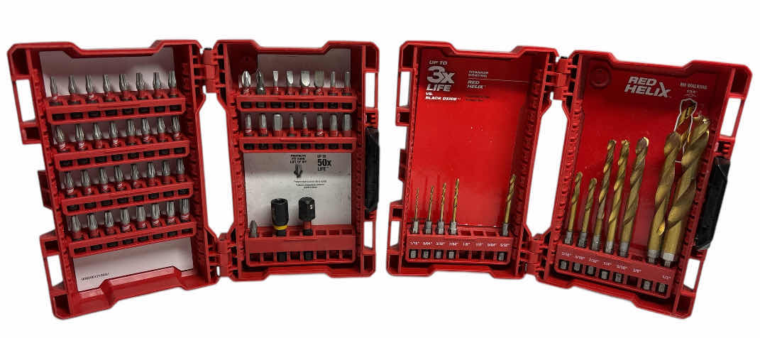 Photo 1 of MILWAUKEE SHOCKWAVE IMPACT DUTY SCREWDRIVER 51 PC BIT SET & TITANIUM TWIST DRILL BIT 12 PC SET