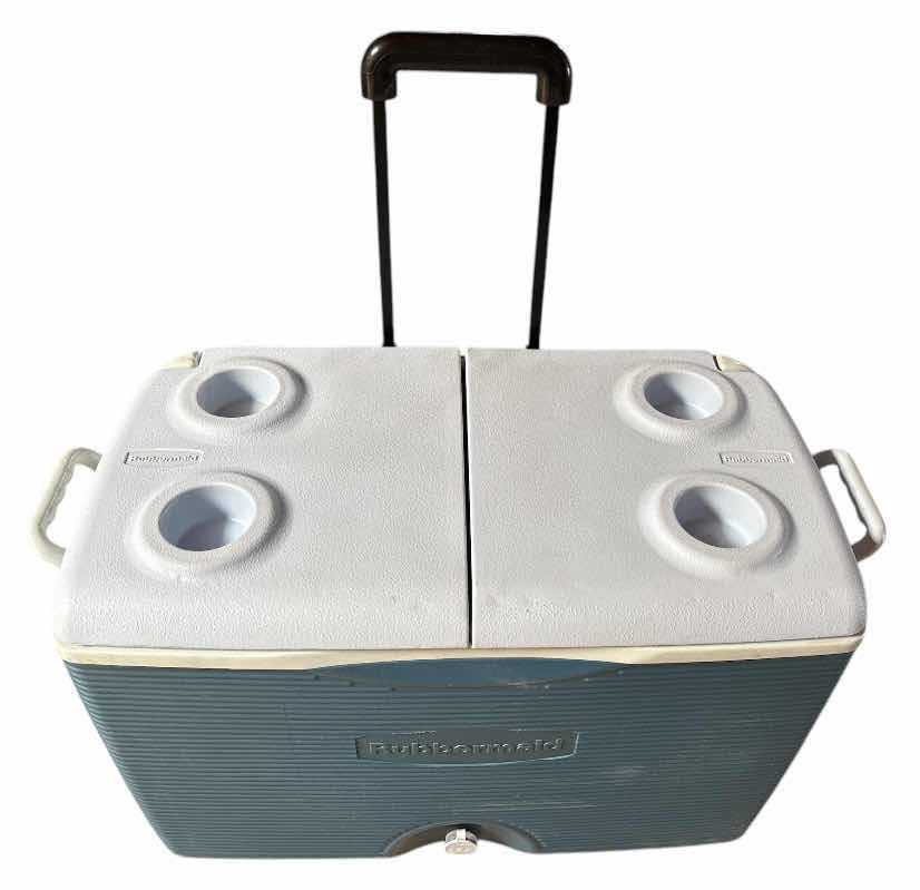 Photo 1 of RUBBERMAID 67 QT WHEELED COOLER ICE CHEST W DOUBLE LID