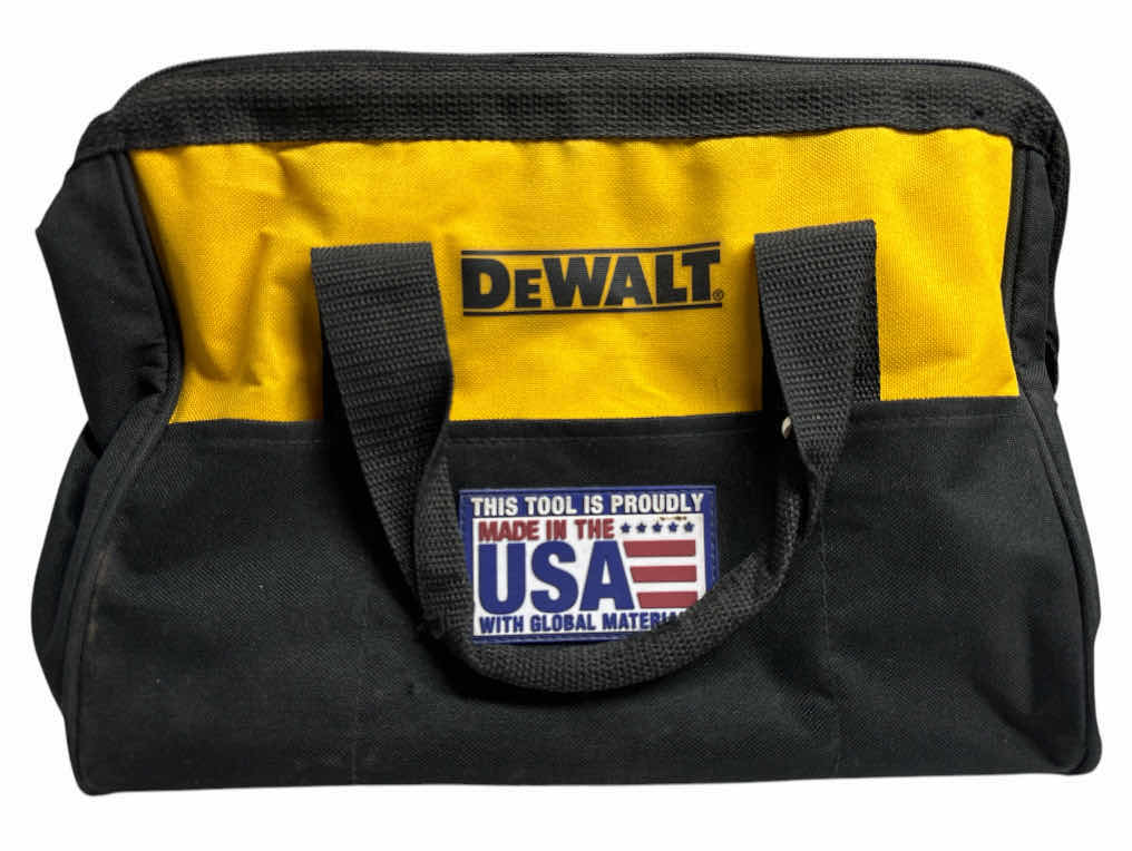 Photo 1 of DEWALT HEAVY DUTY 12” X 9” CONTRACTOR/POWER TOOL BAG W 6 OUTER POCKETS