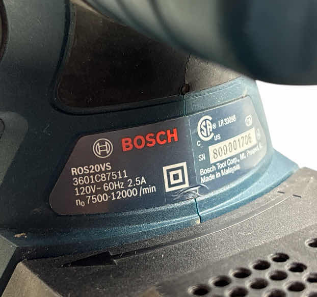 Photo 1 of BOSCH 2.5 AMP 5” CORDED VARIABLE SPEED PALM SANDER W DUST COLLECTOR (ROS20VS) & 4-PACKS OF VARIOUS SANDING DISCS