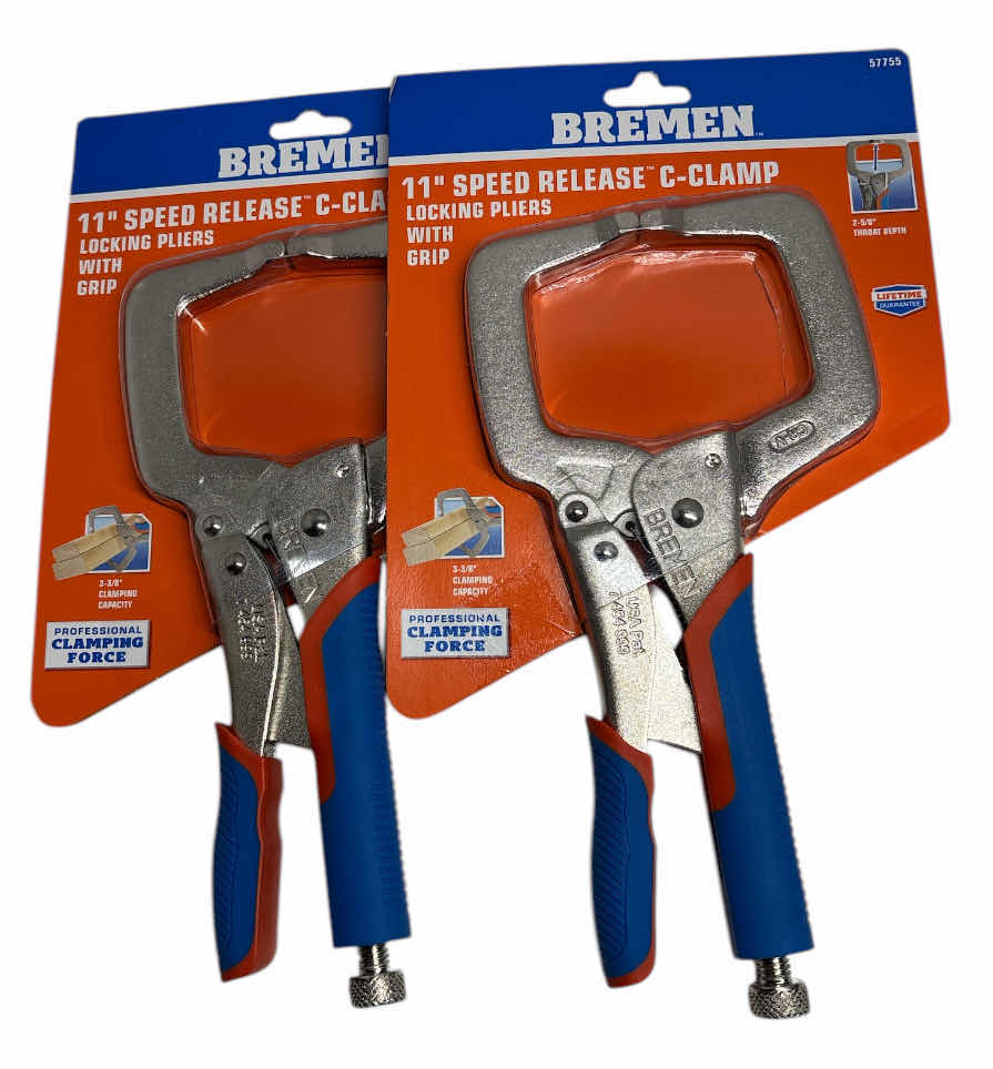 Photo 1 of NEW 2-PACK BREMEN 11” SPEED RELEASE C. LAMP LOCKING PLIERS W GRIP (#57755)