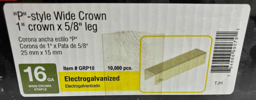 Photo 1 of GRIP RITE COLLATED STAPLES, ELECTROGALVANIZED 16 GAUGE WIDE CROWN STAPLE, APPROX 7,500 STAPLES (GRP10)