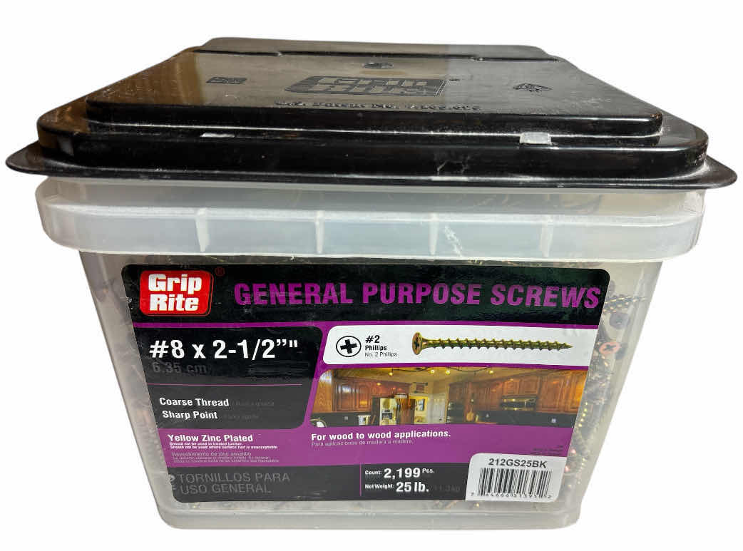 Photo 1 of GRIP RITE #8 X 2.5 INTERIOR GENERAL CONSTRUCTION SCREWS, GOLD, APPROX QTY 2000 PCS (212GS25BK)
