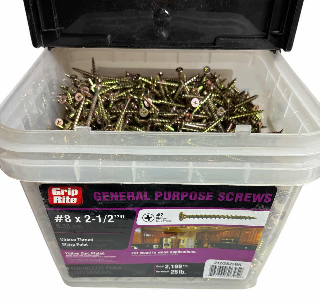 Photo 1 of GRIP RITE #8 X 2.5 INTERIOR GENERAL CONSTRUCTION SCREWS, GOLD, APPROX QTY 2000 PCS (212GS25BK)