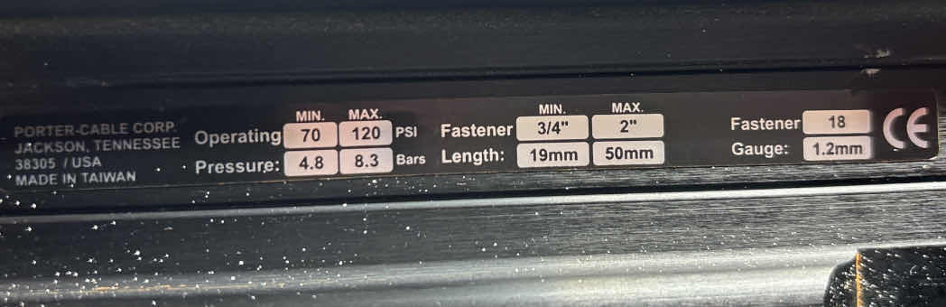 Photo 1 of PORTER CABLE 18 GAUGE BRAD NAILER W HARD CASE (BN200A)