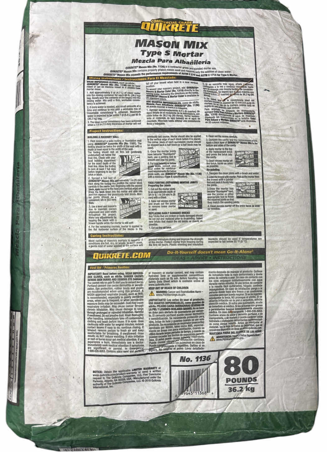 Photo 1 of NEW 3-PACK COMMERCIAL GRADE QUIKRETE MASON MIX TYPE S MORTAR, 80 LBS