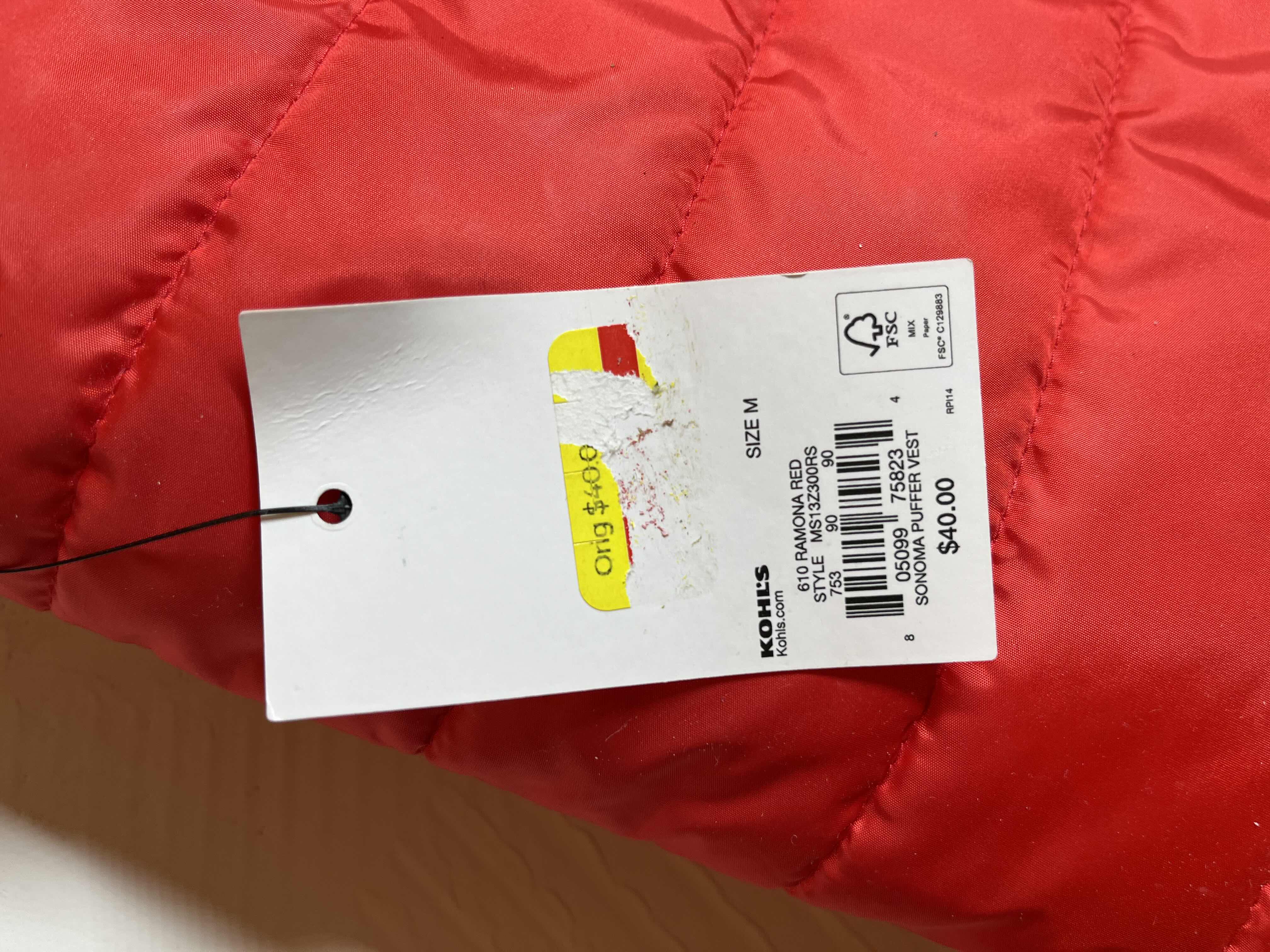 Photo 1 of NEW SONOMA RED VEST MENS SIZE M