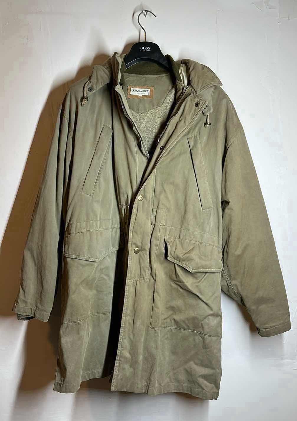 Photo 1 of GIORGIO ARMANI LE COLLEZIONI OLIVE GREEN DOUBLE LINER HOODED WINTER JACKET MENS SIZE 42