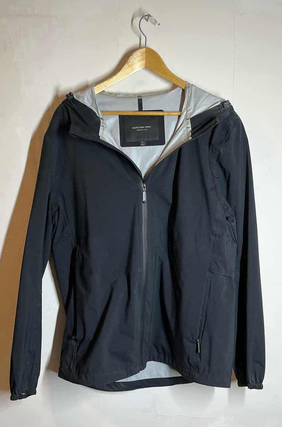 Photo 1 of ANDREW MARC NEW YORK BLACK HOODED WINDBREAKER JACKET MENS SIZE M