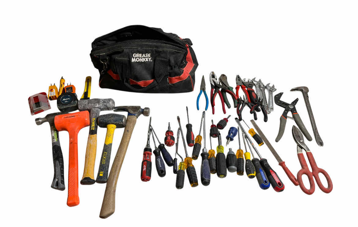 Photo 1 of GREASE MONKEY TOOL BAG W VARIOUS PURPOSE TOOLS (APPROX 40 TOOLS)