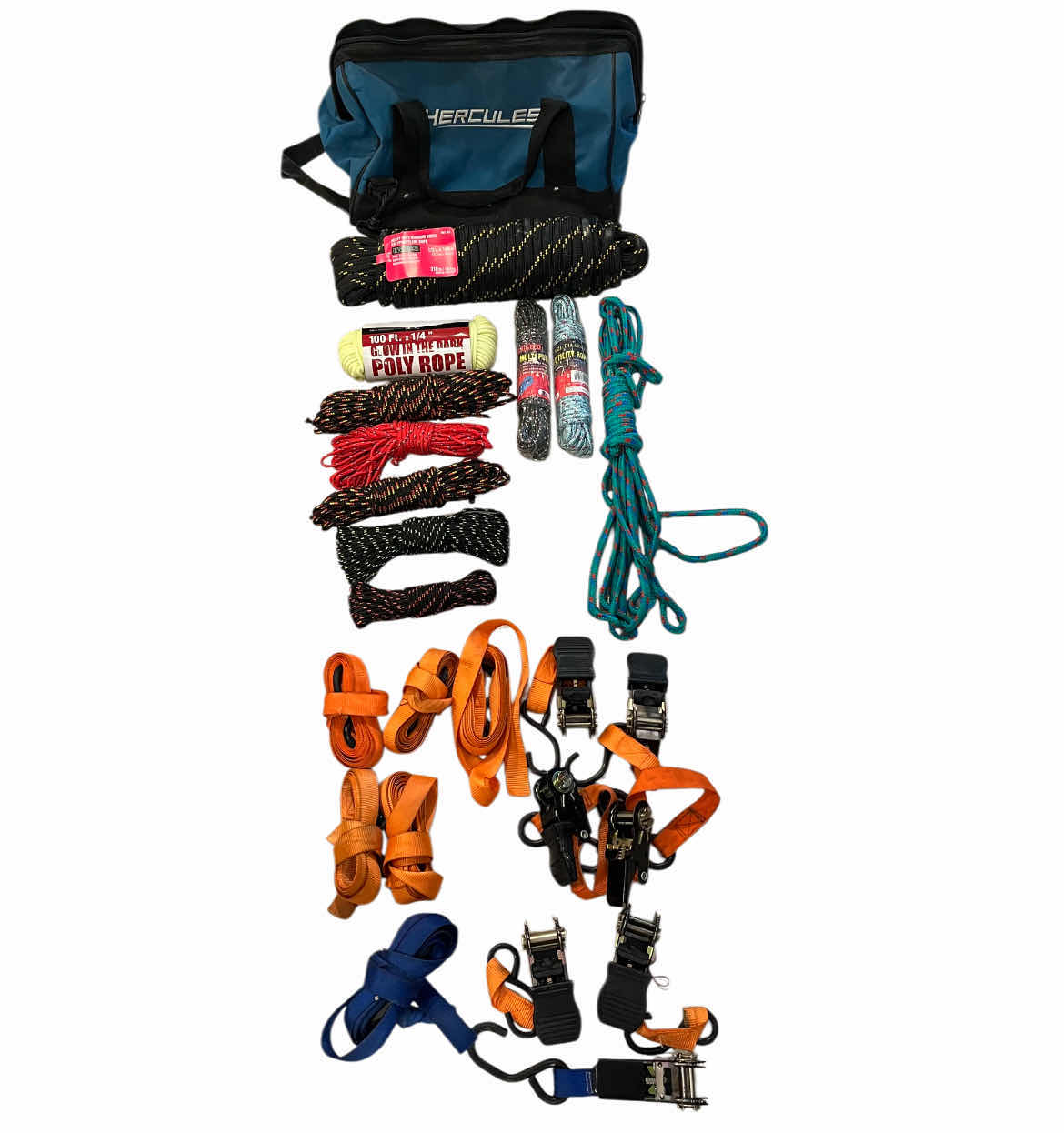Photo 1 of HERCULES TOOL BAG W ROPE BUNDLES (10) & RATCHET TIE DOWNS (6)