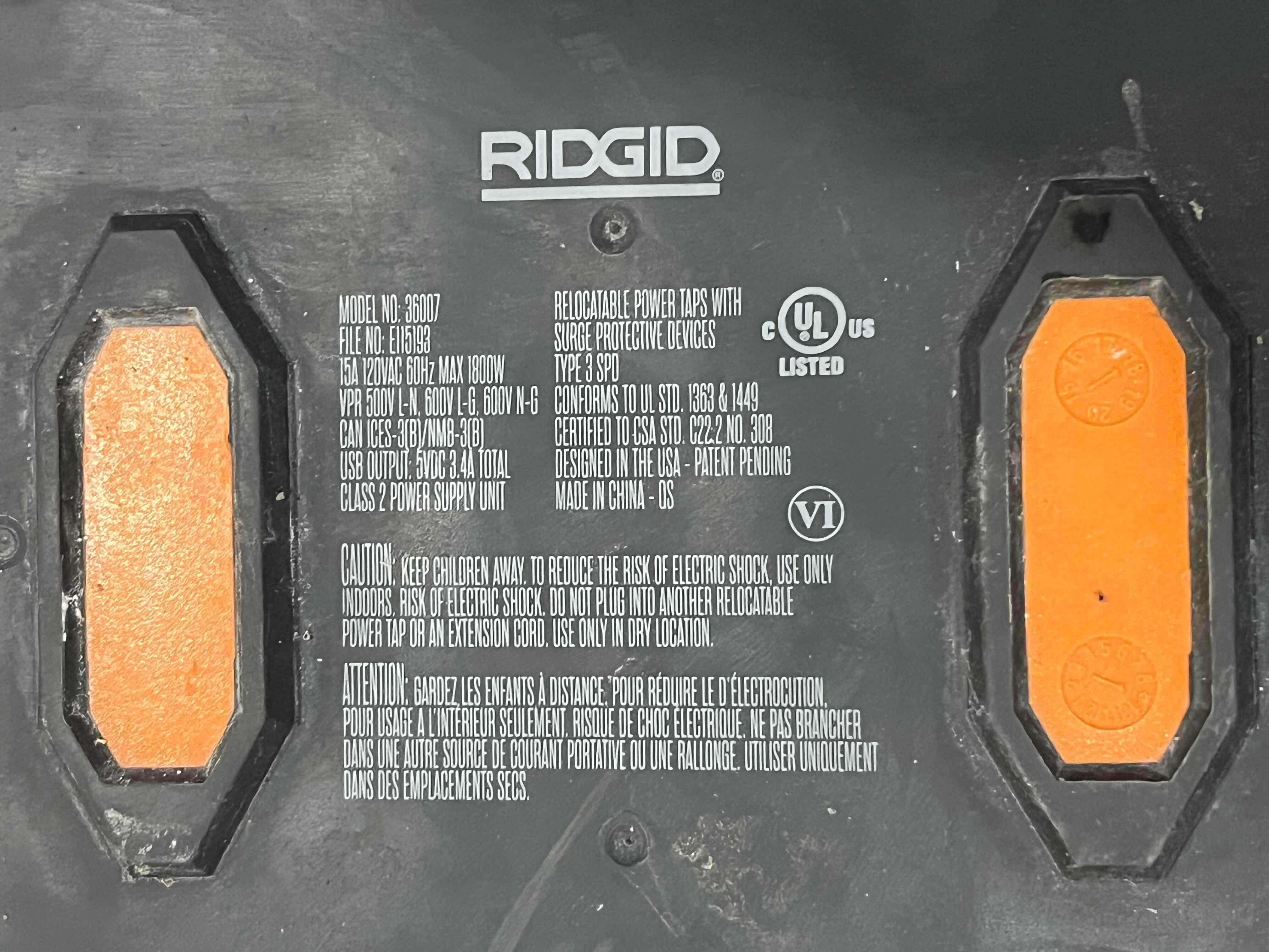 Photo 3 of RIDGID 10-OUTLET/USB SURGE PROTECTOR MODEL 36007