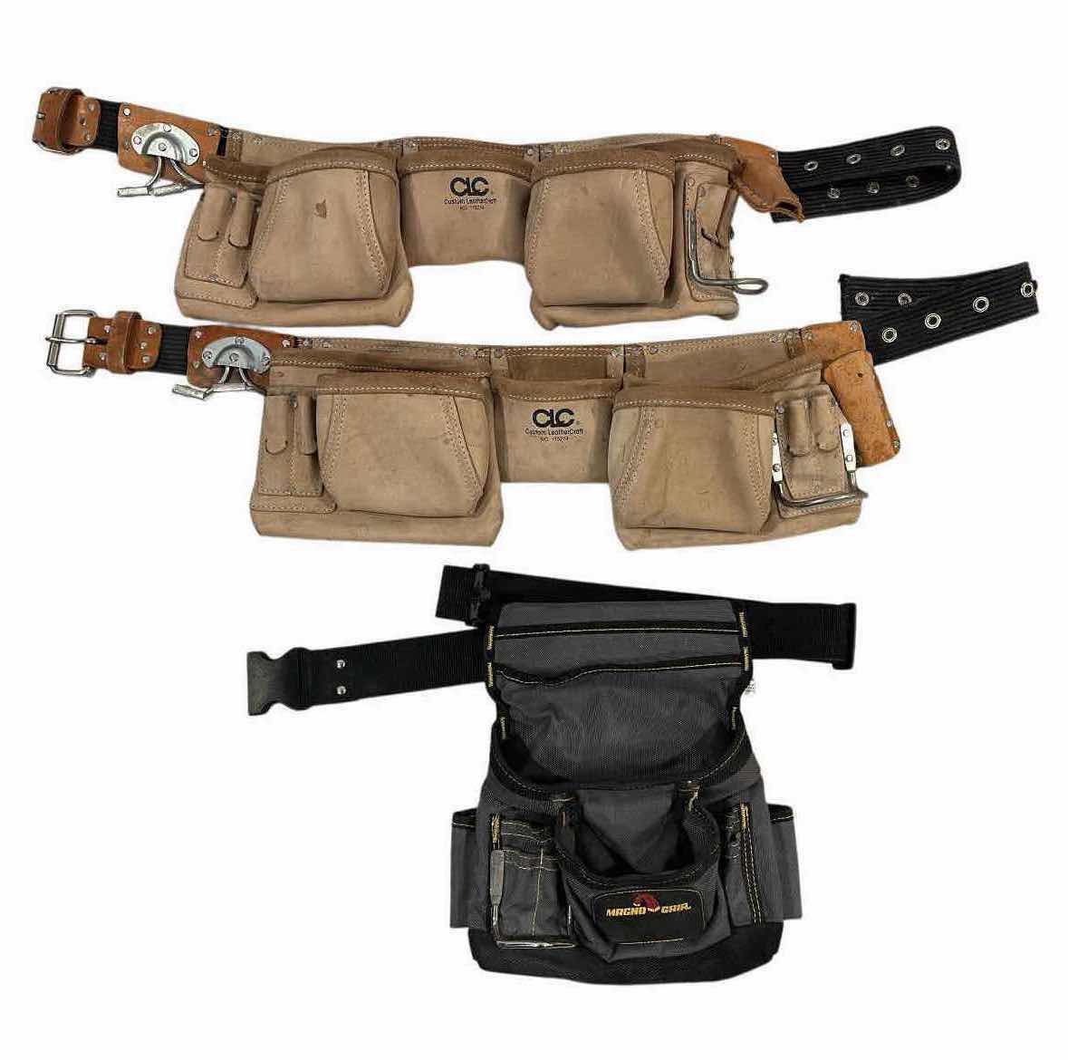 Photo 1 of CUSTOM LEATHER CRAFT TOOL BELTS (2) W MAGNO GRIP TOOL BELT