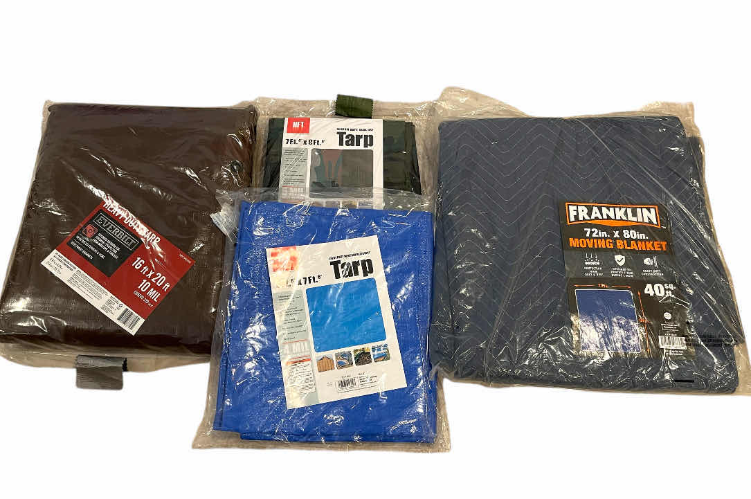 Photo 1 of EVERBILT & HFT TARPS (3) W FRANKLIN MOVING BLANKET
