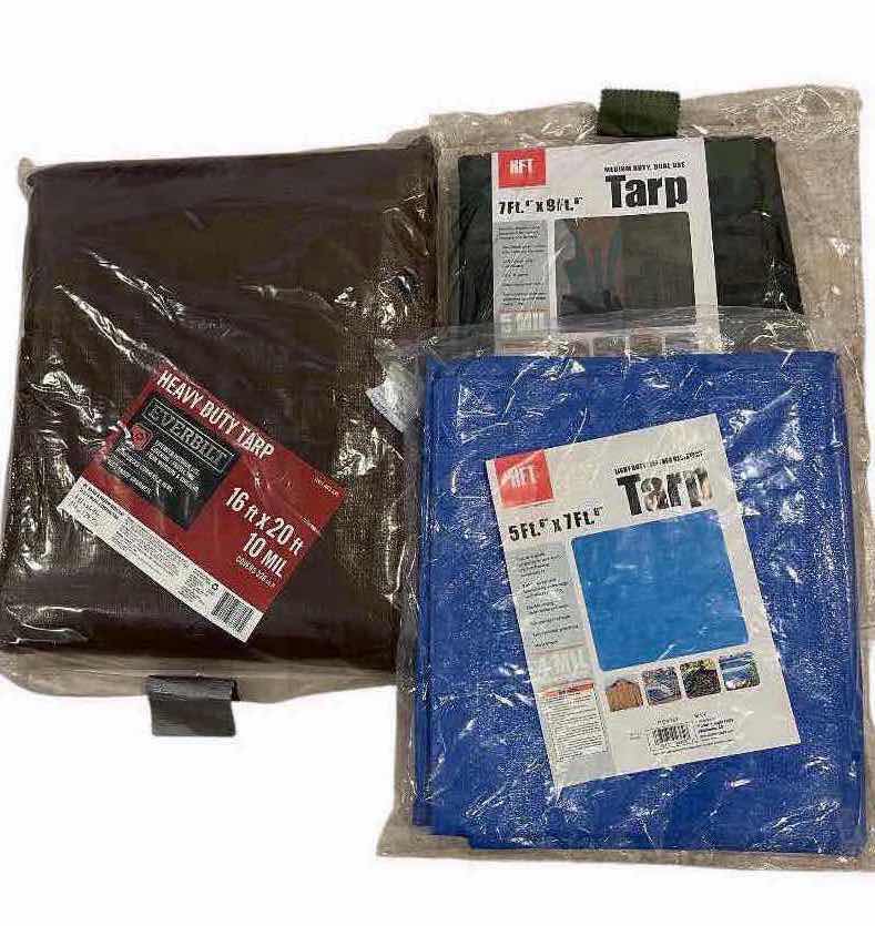 Photo 1 of EVERBILT & HFT TARPS (3) W FRANKLIN MOVING BLANKET