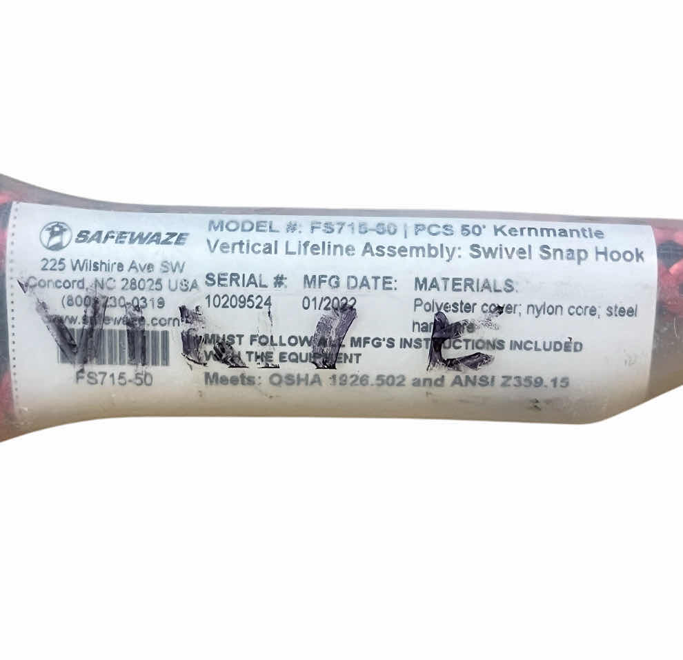 Photo 1 of SAFEWAZE 50’ LIFELINE ROPE W SNAP HOOK MODEL FS715-50