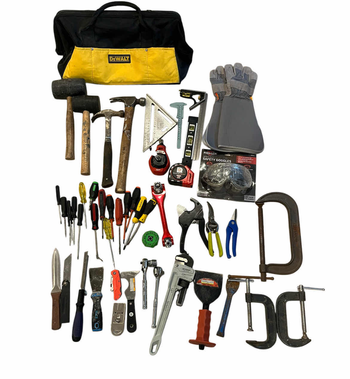 Photo 1 of DEWALT TOOL BAG W VARIOUS PURPOSE TOOLS (APPROX 40 TOOLS)