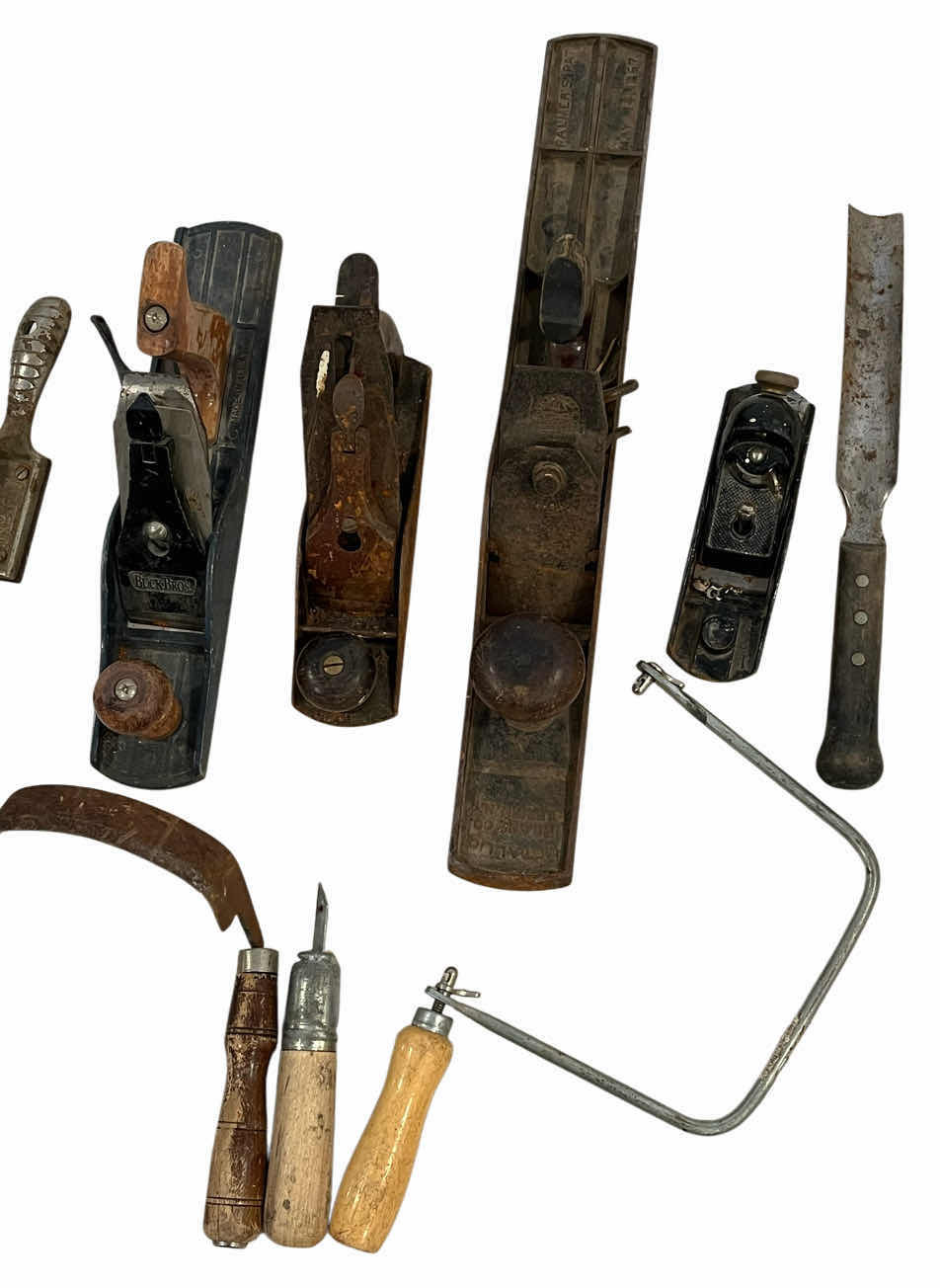 Photo 1 of VINTAGE WOOD WORKING TOOLS (9) W HERCULES TOOL BAG