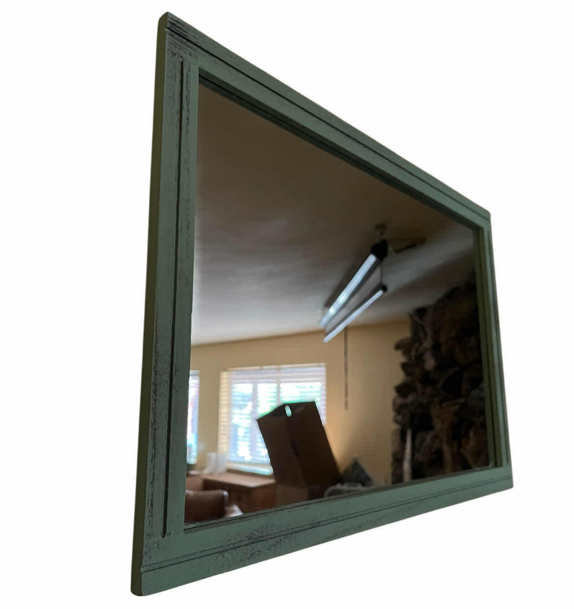 Photo 1 of DISTRESSED GREEN WOOD FINISH FRAMED MIRROR 25.5” X 17.5”
