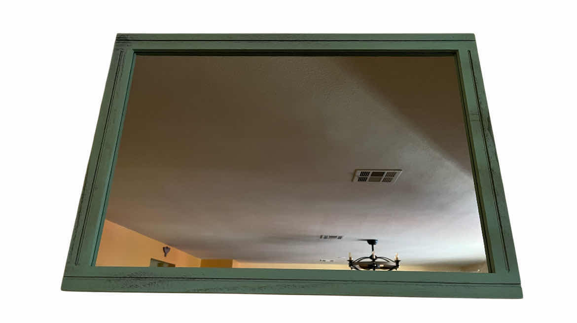Photo 1 of DISTRESSED GREEN WOOD FINISH FRAMED MIRROR 25.5” X 17.5”
