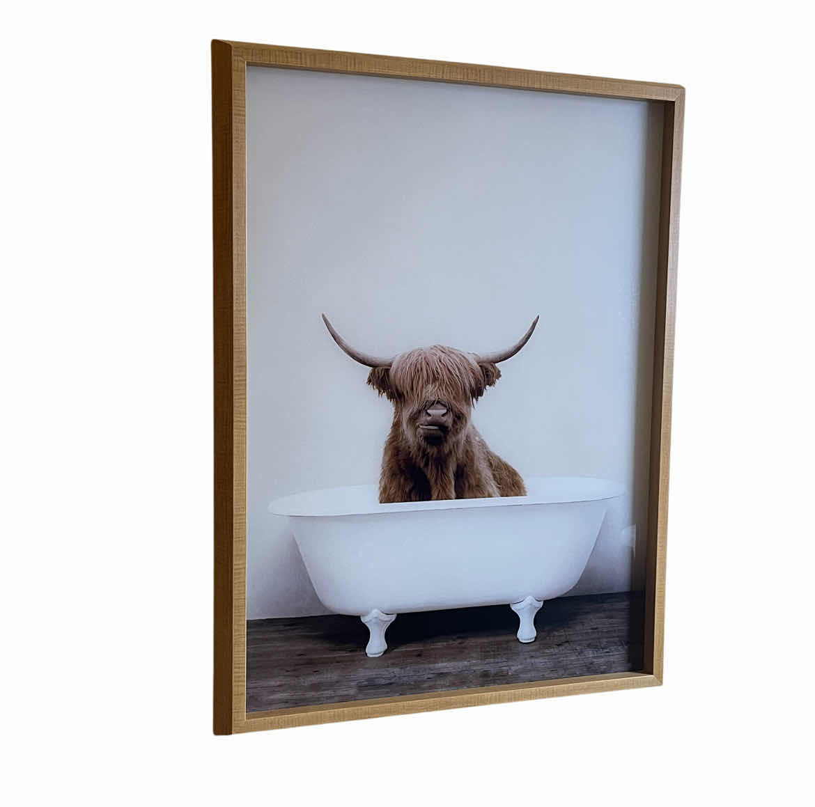 Photo 3 of UNIEK SYLVIE HIGHLAND COW IN TUB GLASS PRINT FRAMED ARTWORK 18” X 24”
