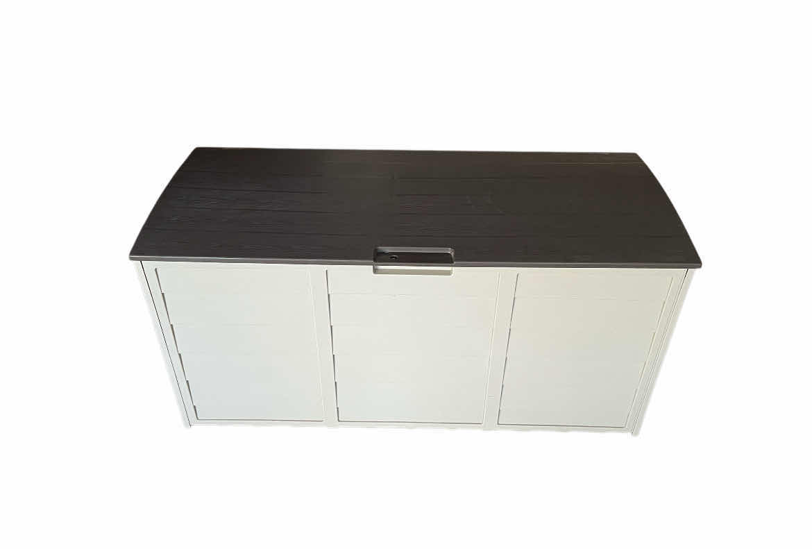 Photo 1 of WOOD FINISH PLASTIC PATIO STORAGE TRUNK 44” X 19.5” H20.5”