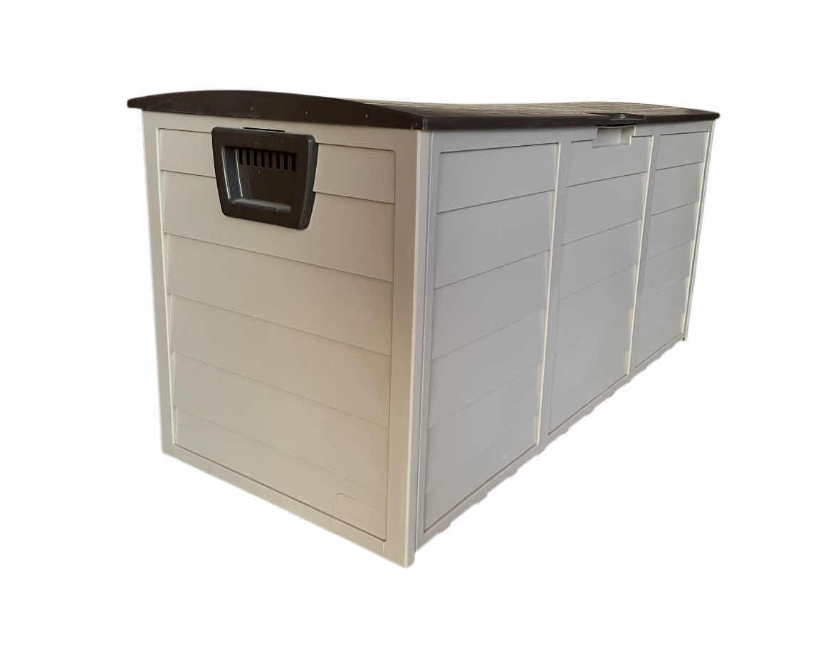 Photo 1 of WOOD FINISH PLASTIC PATIO STORAGE TRUNK 44” X 19.5” H20.5”