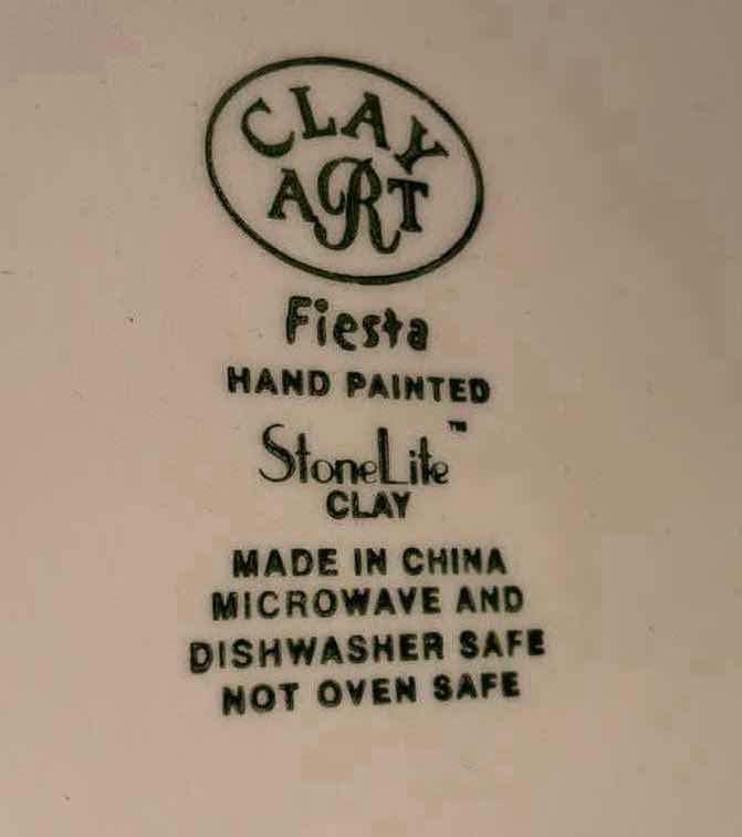 Photo 5 of CLAY ART ‘FIESTA’ 3-PART CONDIMENT SERVER W CENTER HANDLE & 17” ROUND SERVING BOWL, CERAMIC